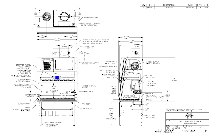 NU-560-400 Biosafety Cabinet Spec Drawing